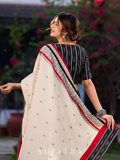 Timeless Black Saree with Ikat & Jamdani Accents