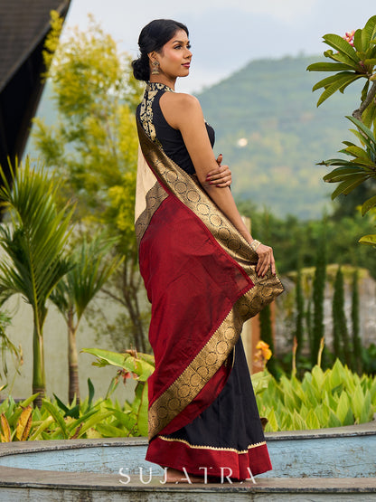 Handcrafted Pure Tussar Silk Saree with Khun Weave & Traditional Banarasi Border