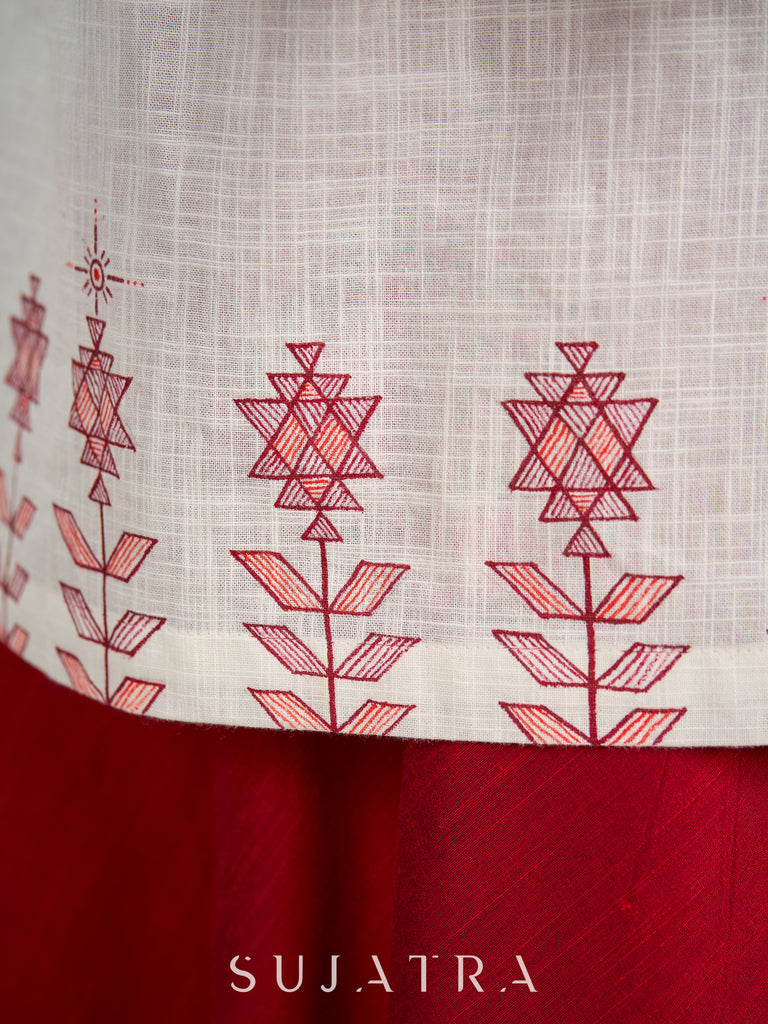 Graceful hand painted white cotton top - Skirt optional