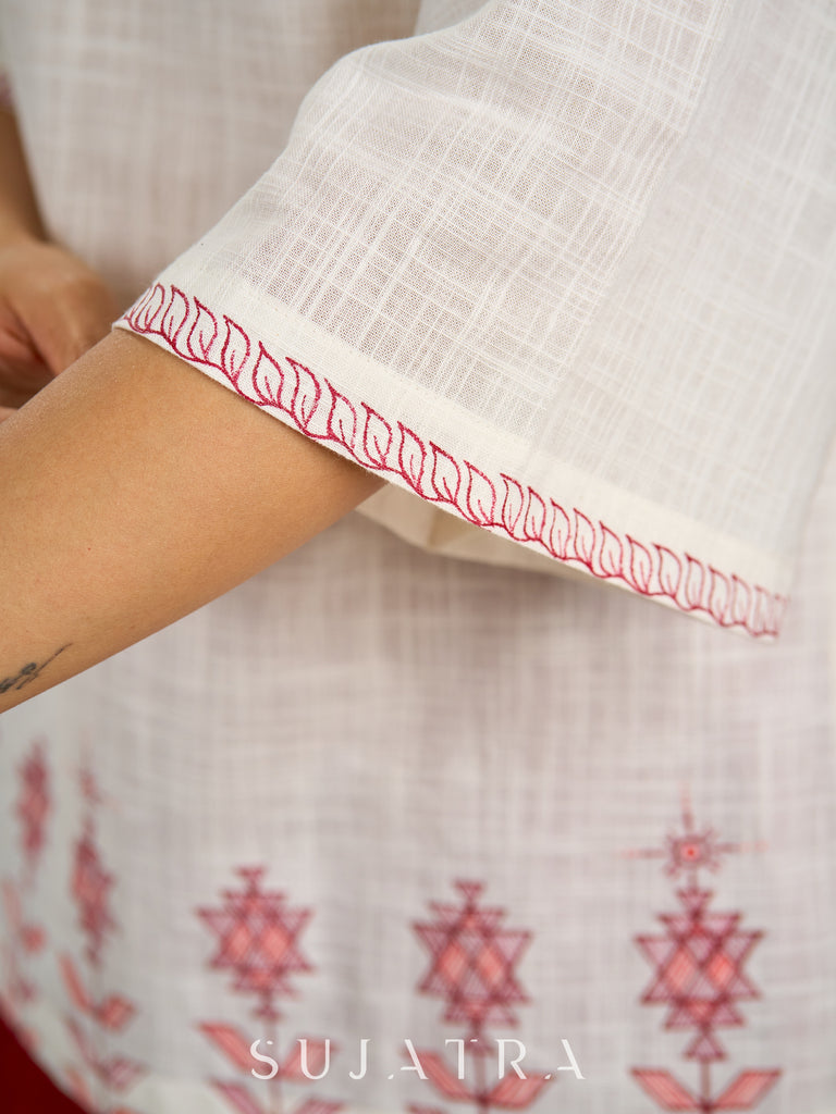Graceful hand painted white cotton top - Skirt optional