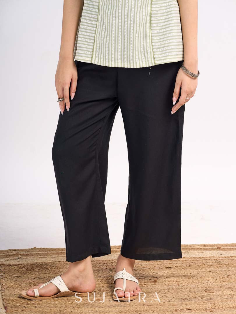 Black Flowy Rayon Wide Leg Pant