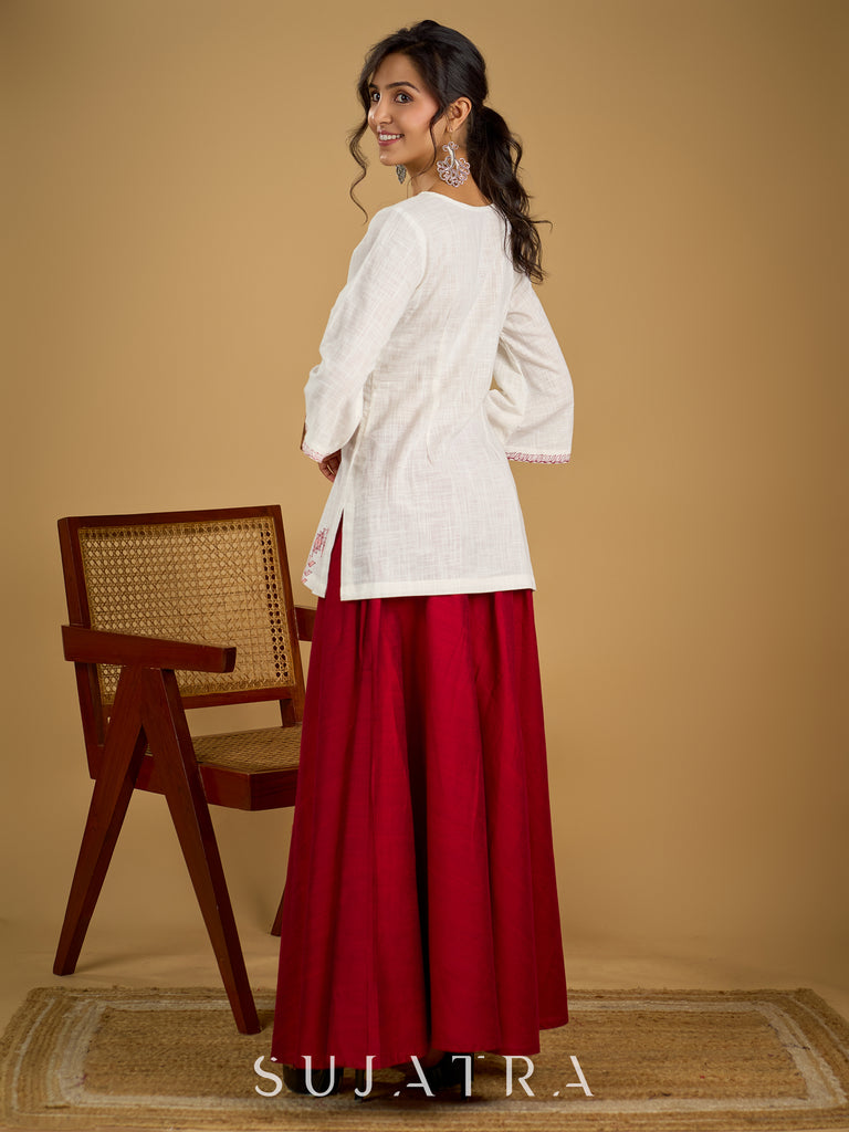 Graceful hand painted white cotton top - Skirt optional