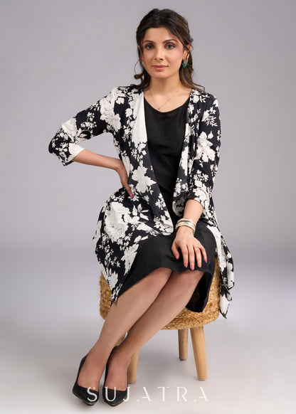 Timeless Monochrome Flowy Black and White Printed Viscose Shrug - Dress optional