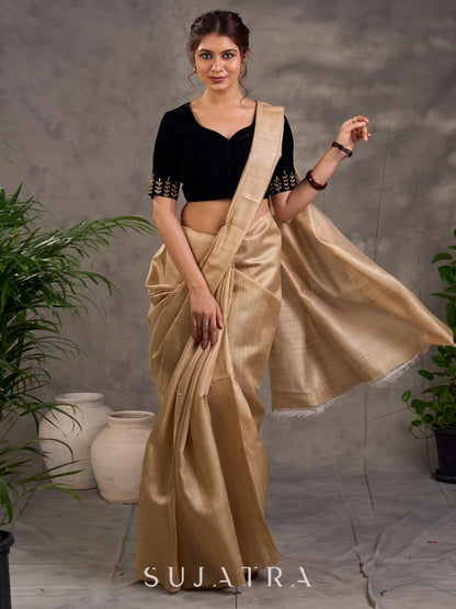 Artisanal Beige Pure Tussar Silk Saree