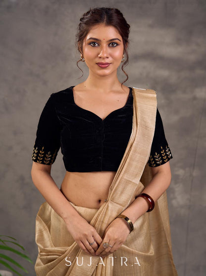 Artisanal Beige Pure Tussar Silk Saree