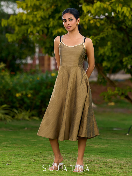 Chic Gold Silk Slip Dress Embellished with Adjustable Shimmering Straps - Jacket Optional