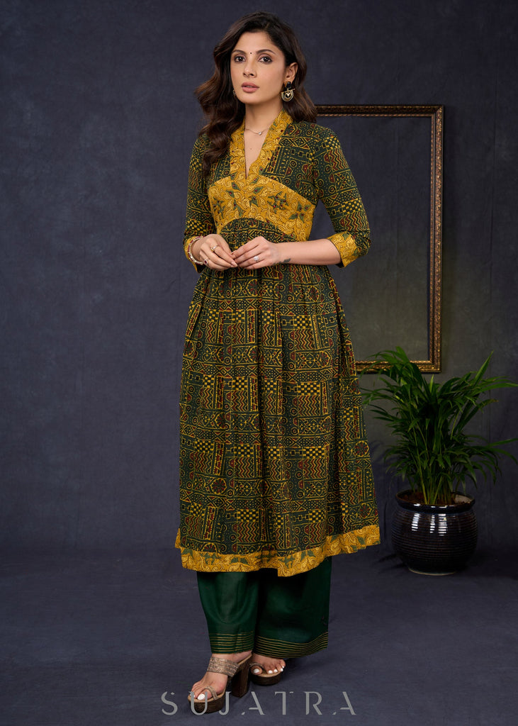 Green Cotton Silk Pant