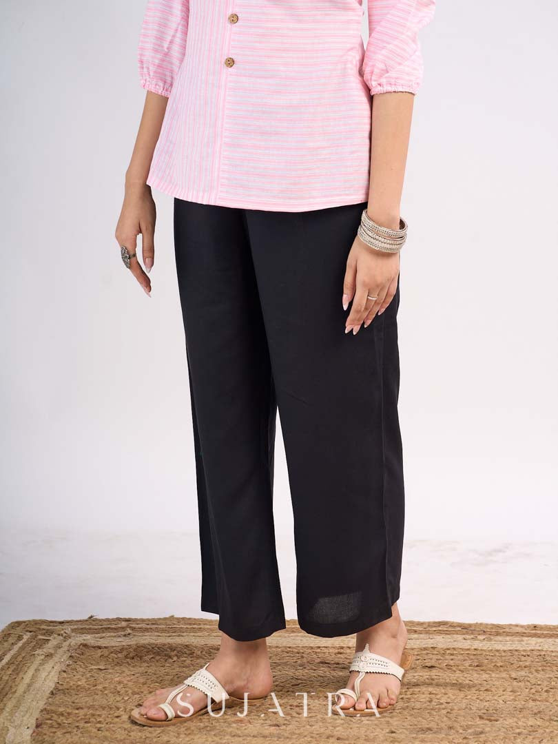 Black Rayon Modern Straight Flow Pants