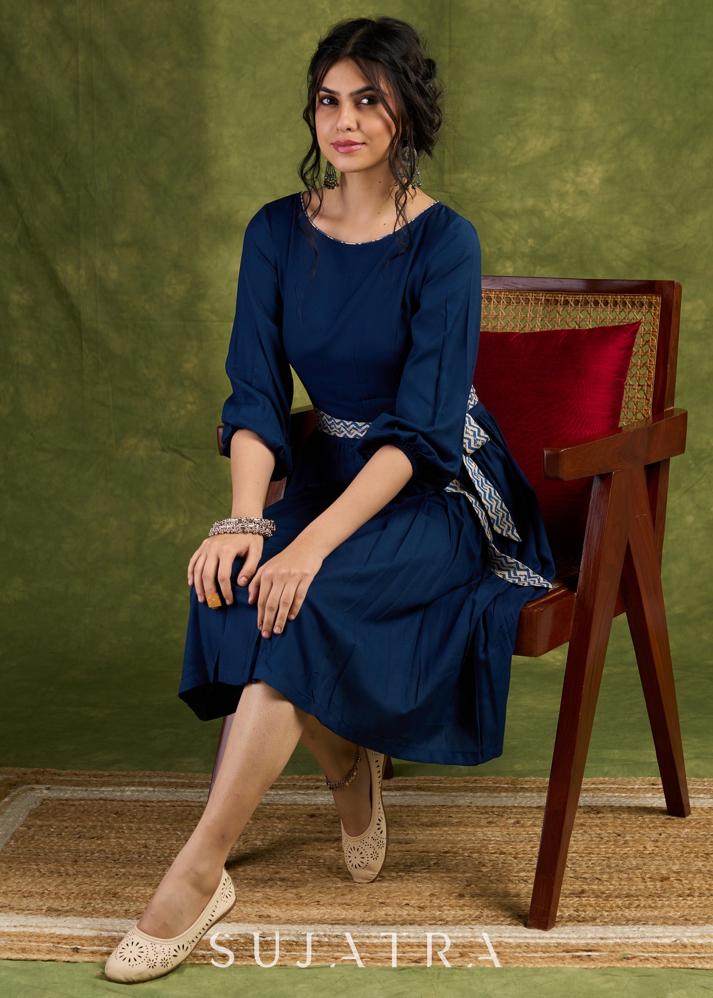 Teal Blue Rayon Dress, Minimalistic Chic With Timeless Elegance