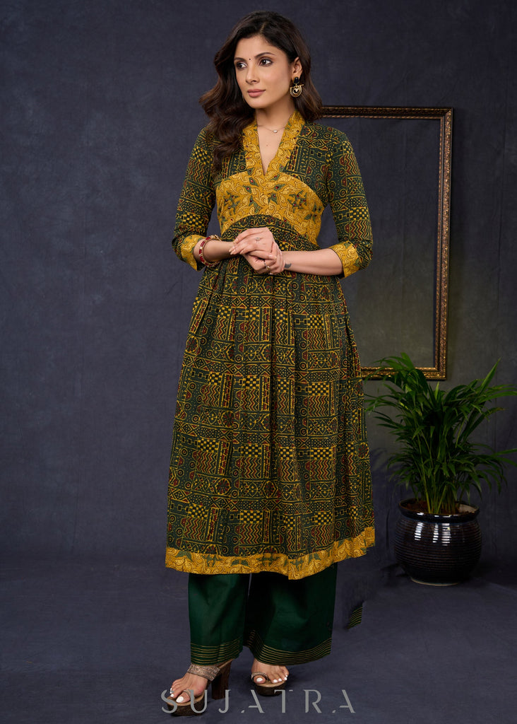Green Cotton Silk Pant