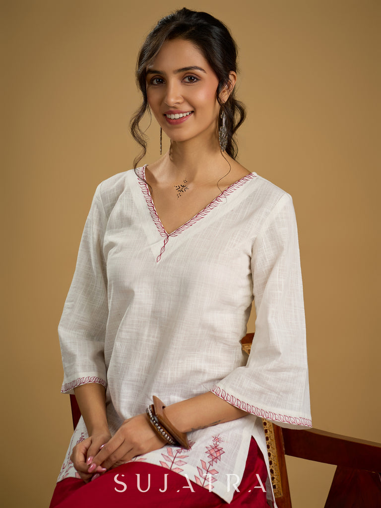 Graceful hand painted white cotton top - Skirt optional