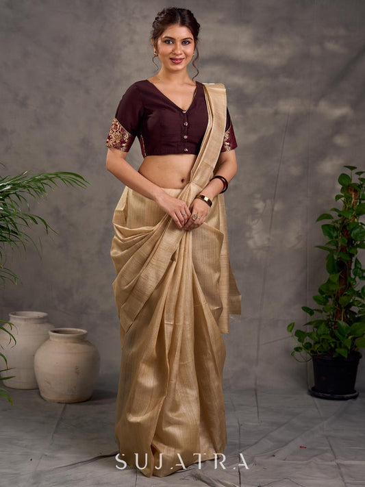 Timeless Beige Pure Tussar Silk Saree