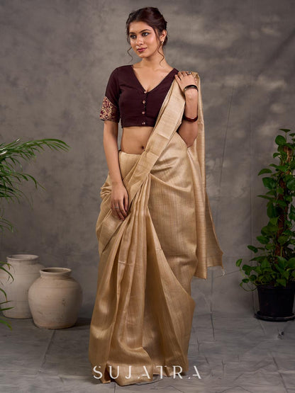 Timeless Beige Pure Tussar Silk Saree