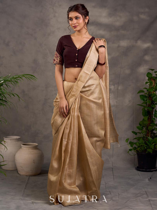 Timeless Beige Pure Tussar Silk Saree