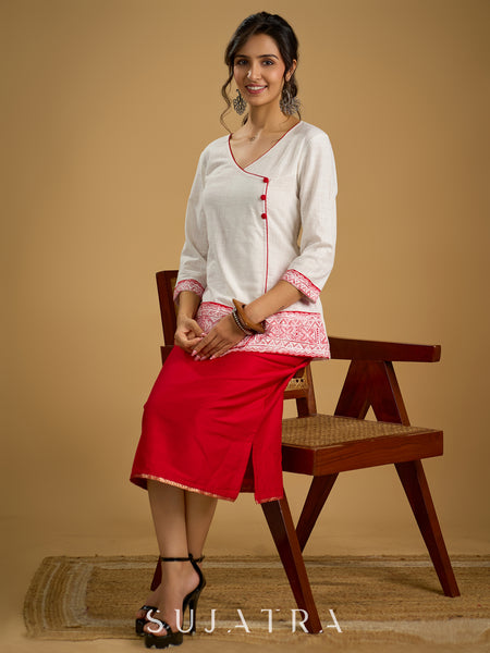 Traditional madhubani hand painting crafted on comfortable white cotton top- Skirt optional