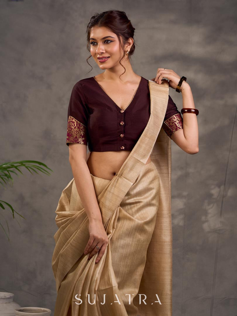 Timeless Beige Pure Tussar Silk Saree