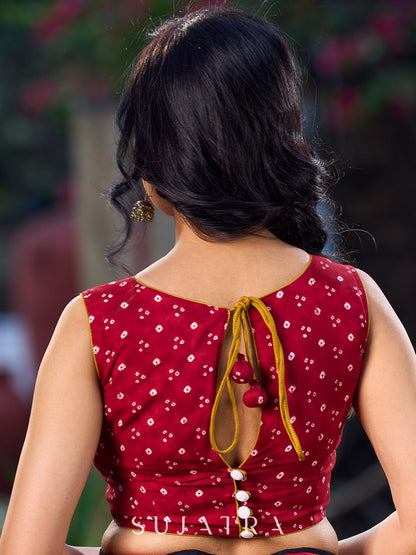Chic Red Viscose Bandhani Sleeveless Blouse