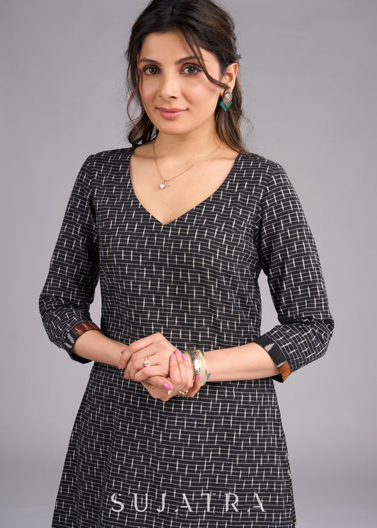 Inky Ikat Black Cotton Dress - patch work Ikat Jacket Optional