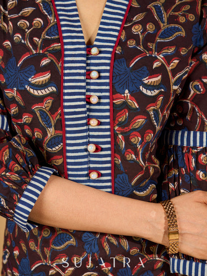 Bliss Black Kurta with Indigo Placket and Statement Sleeves