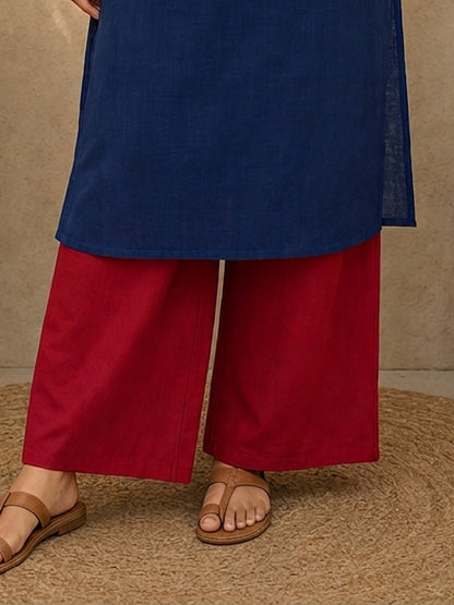 Deep Maroon Solid Cotton Straight Pants