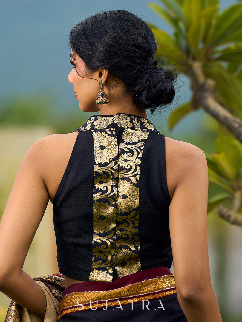 Handcrafted Pure Tussar Silk Saree with Khun Weave & Traditional Banarasi Border
