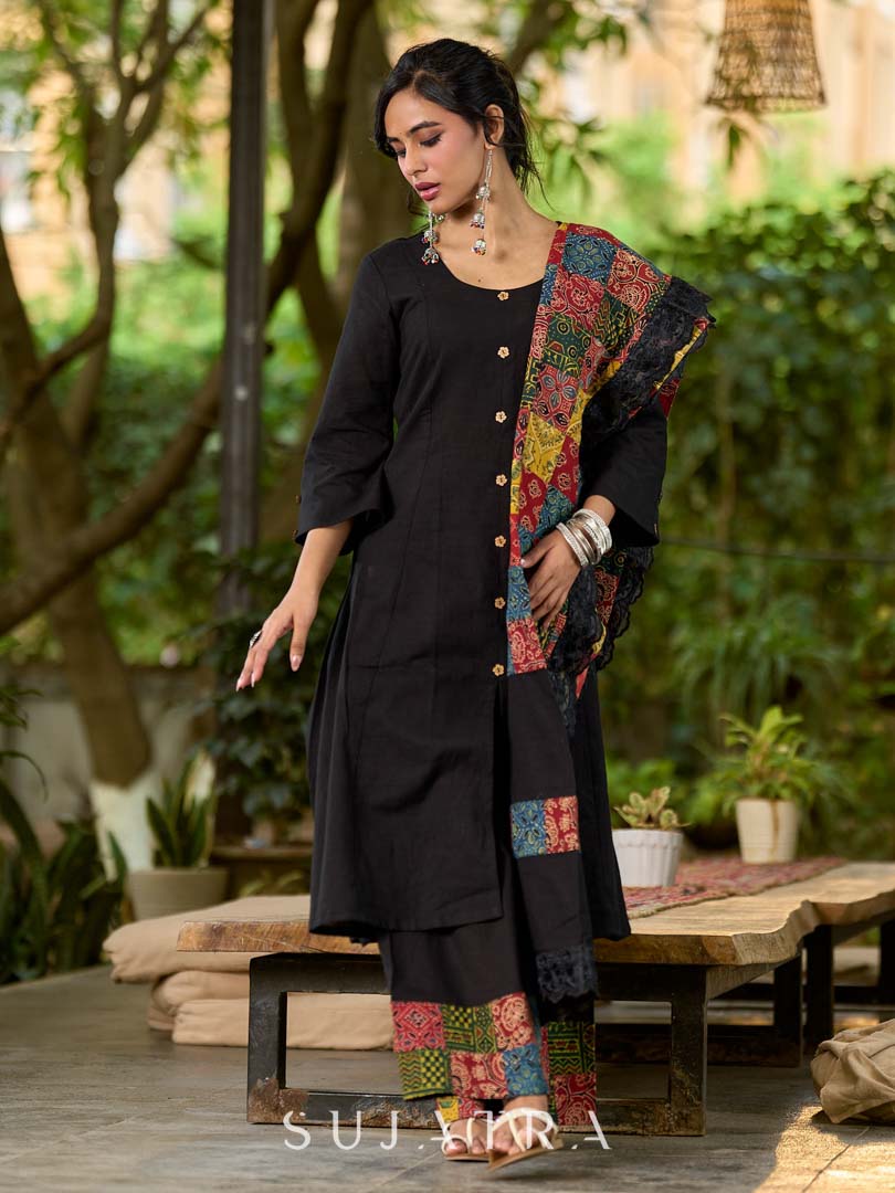 Vibrant Ajrakh Patchwork Cotton Dupatta - Dress & Pant Optional