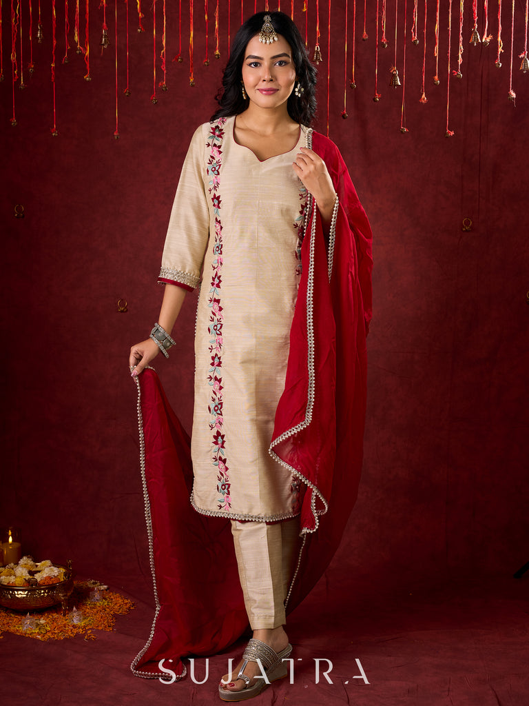 Maroon Organza dupatta