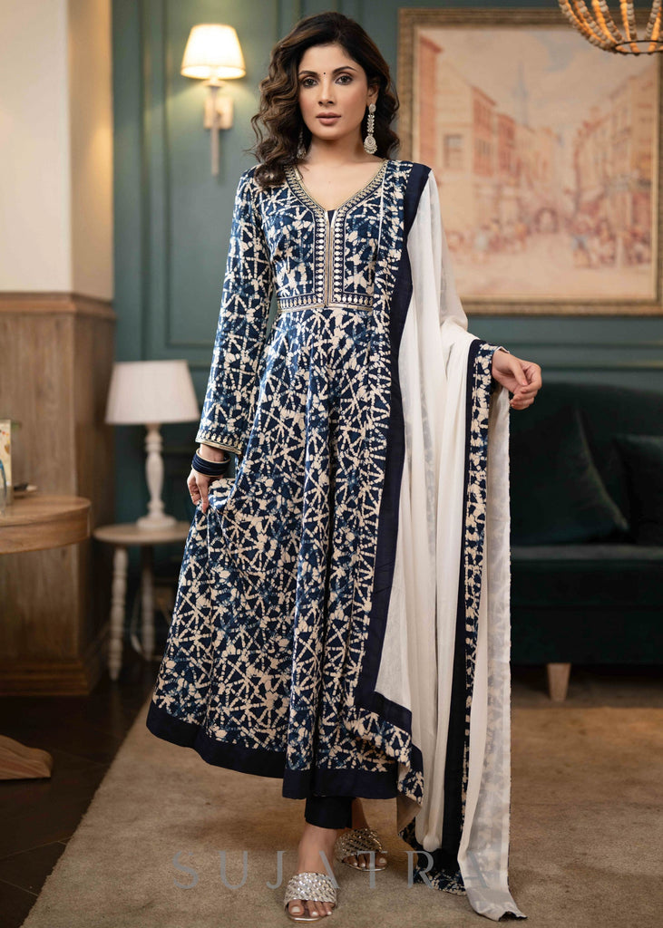 Blue Cotton Silk Pant