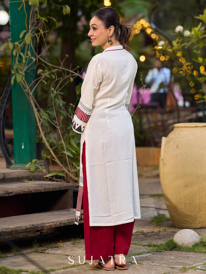 Artisan Off White Rayon Kurta with Hand Block Printed Geometric Patterns