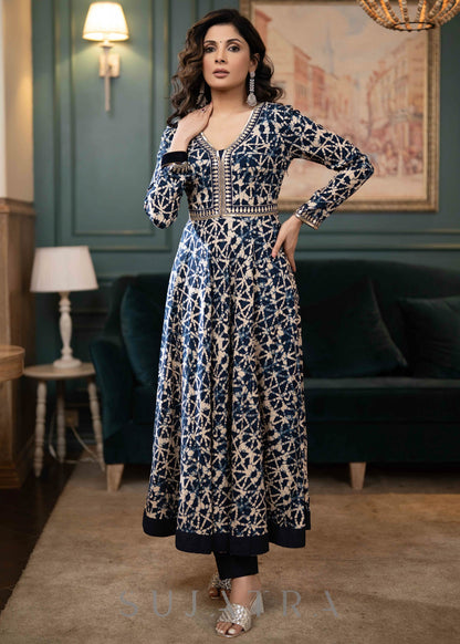 Blue Cotton Silk Pant