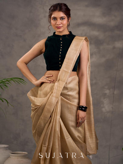Emerald Green Velvet Sleeveless Collared Blouse with Gold Button Detailing