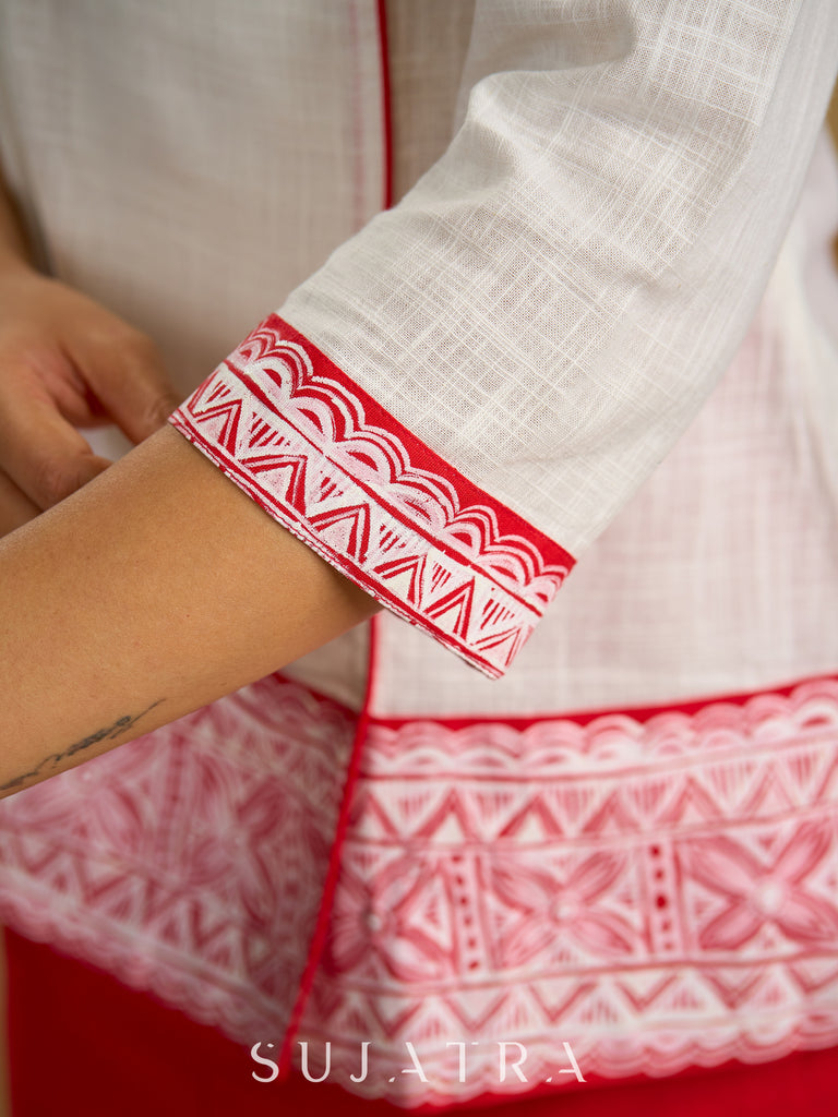 Traditional madhubani hand painting crafted on comfortable white cotton top- Skirt optional