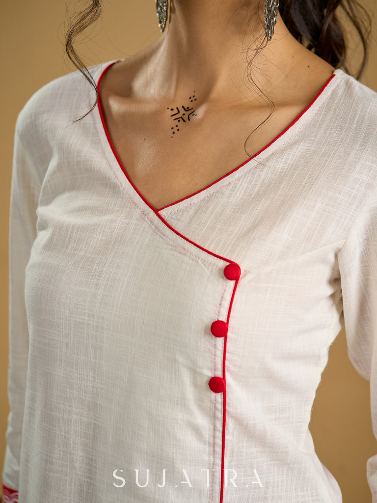 Traditional madhubani hand painting crafted on comfortable white cotton top- Skirt optional