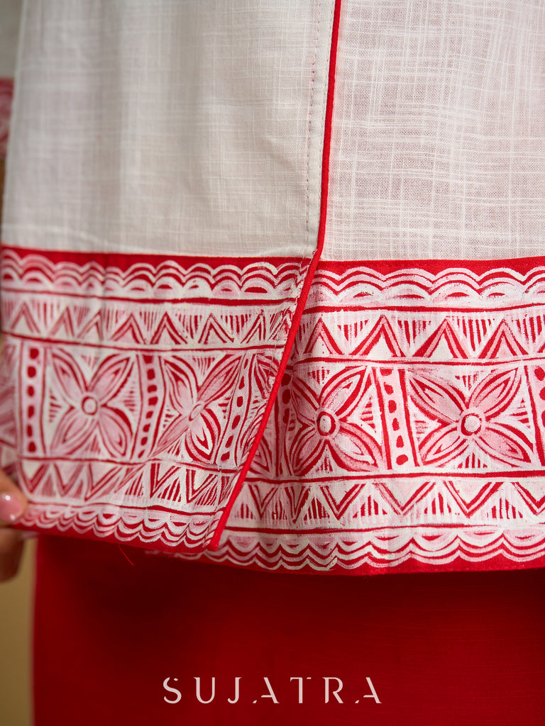 Traditional madhubani hand painting crafted on comfortable white cotton top- Skirt optional