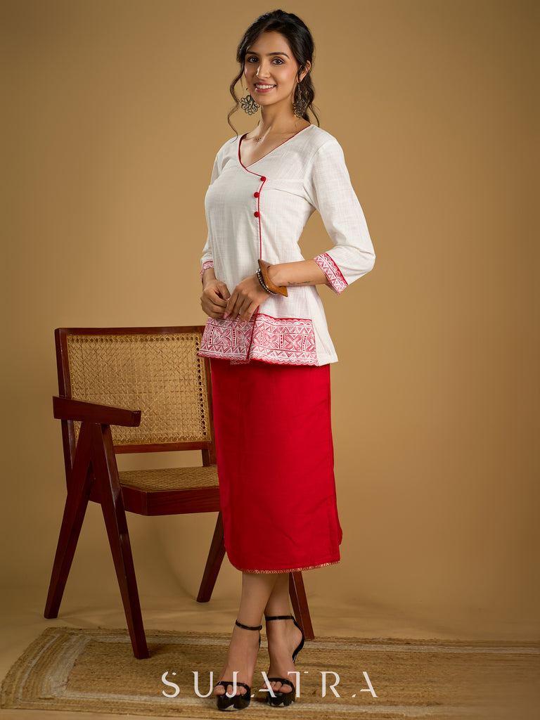 Traditional madhubani hand painting crafted on comfortable white cotton top- Skirt optional