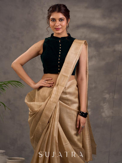 Handwoven Beige Pure Tussar Silk Saree