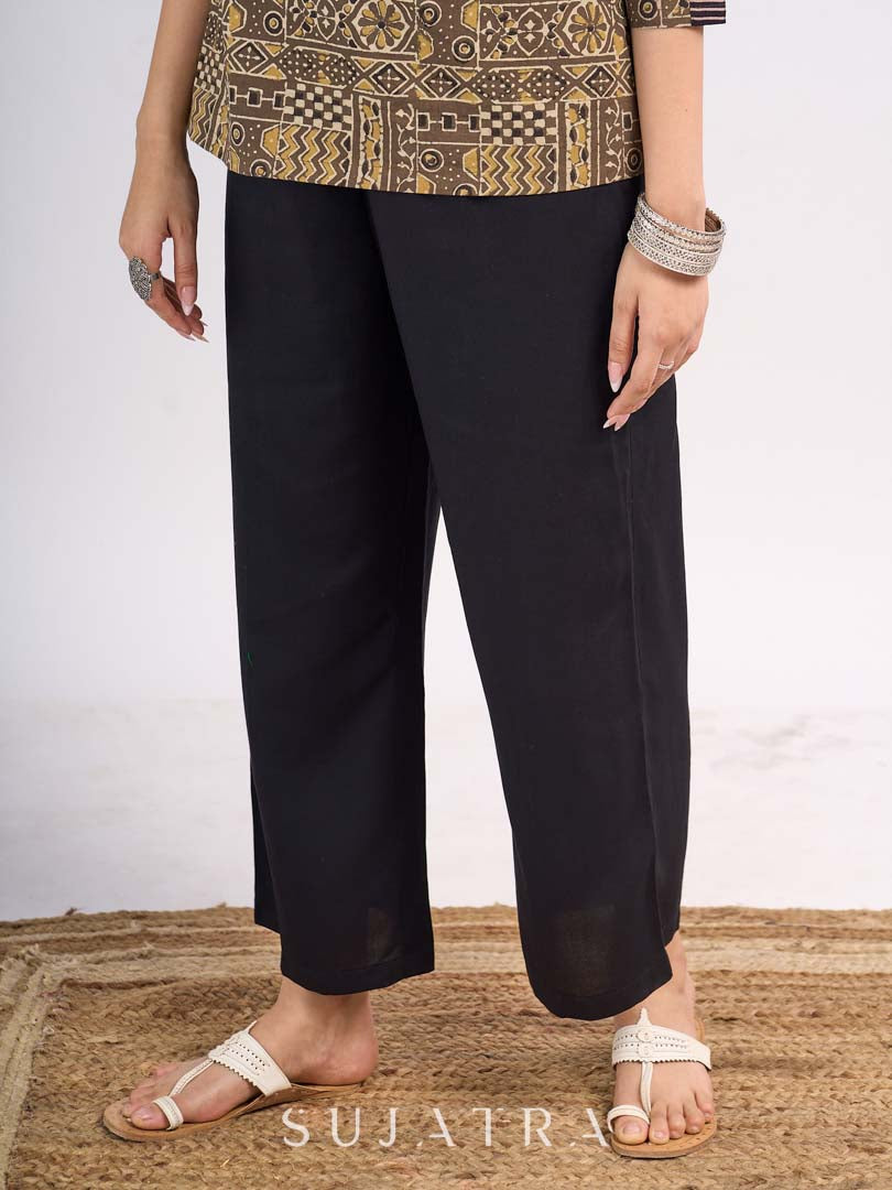 Black Rayon Refined Fall Parallel Trousers