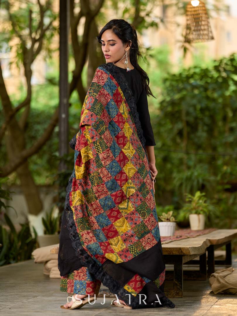 Vibrant Ajrakh Patchwork Cotton Dupatta