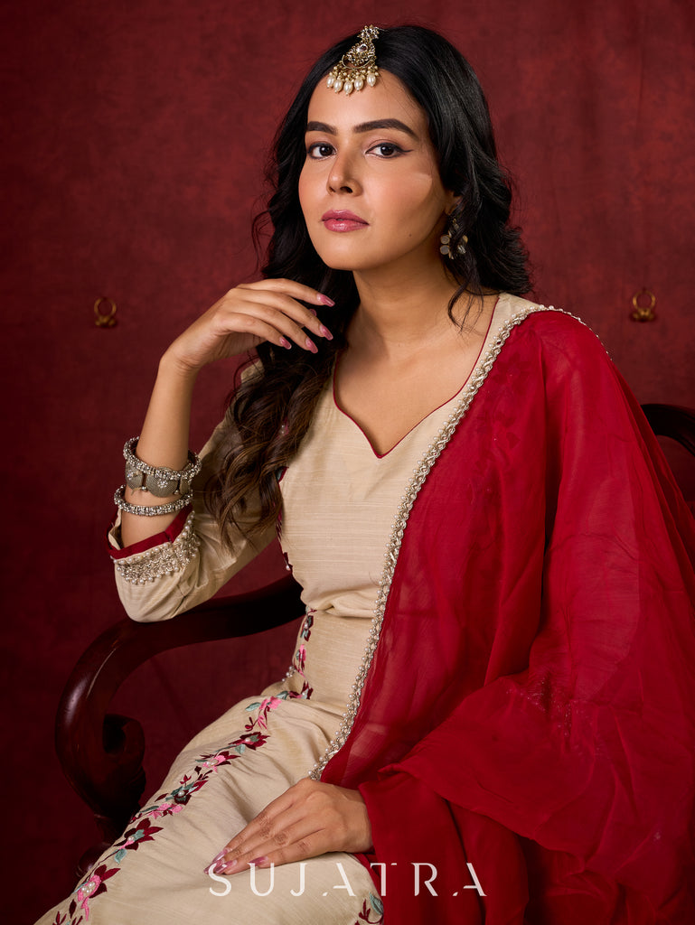 Maroon Organza dupatta