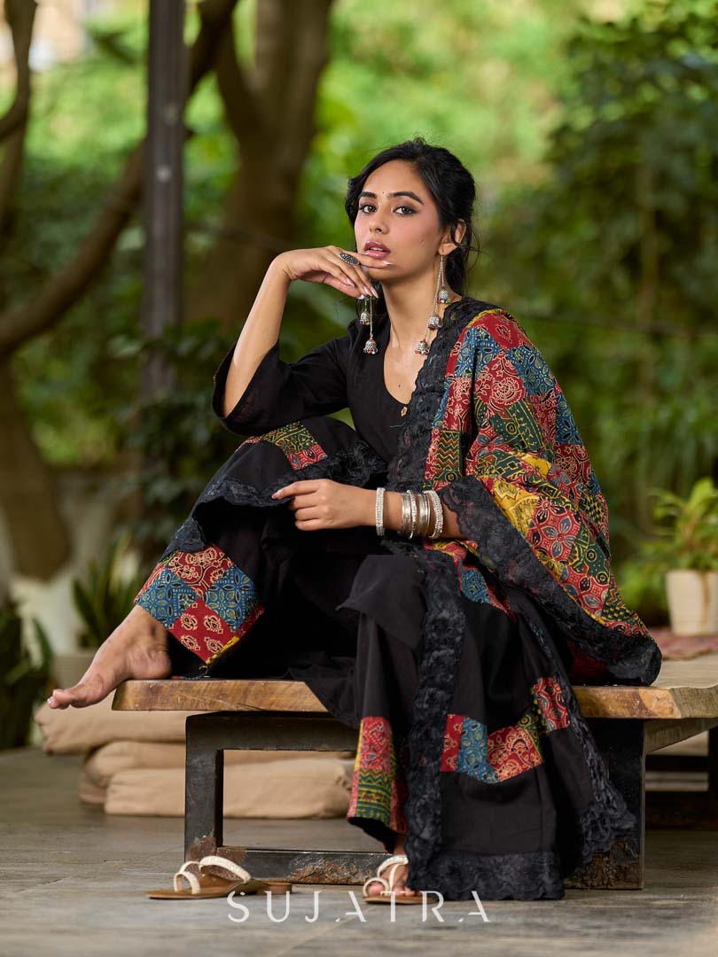 Vibrant Ajrakh Patchwork Cotton Dupatta