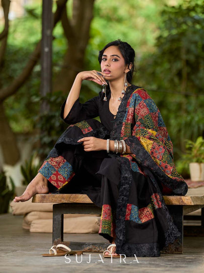Vibrant Ajrakh Patchwork Cotton Dupatta