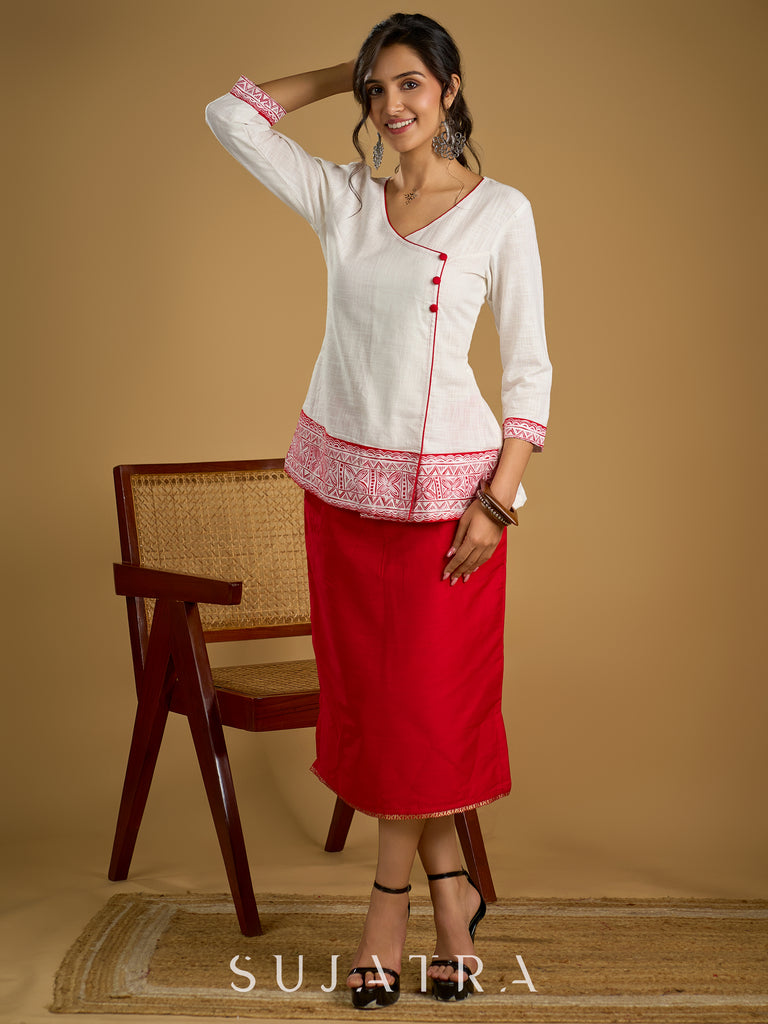 Traditional madhubani hand painting crafted on comfortable white cotton top- Skirt optional