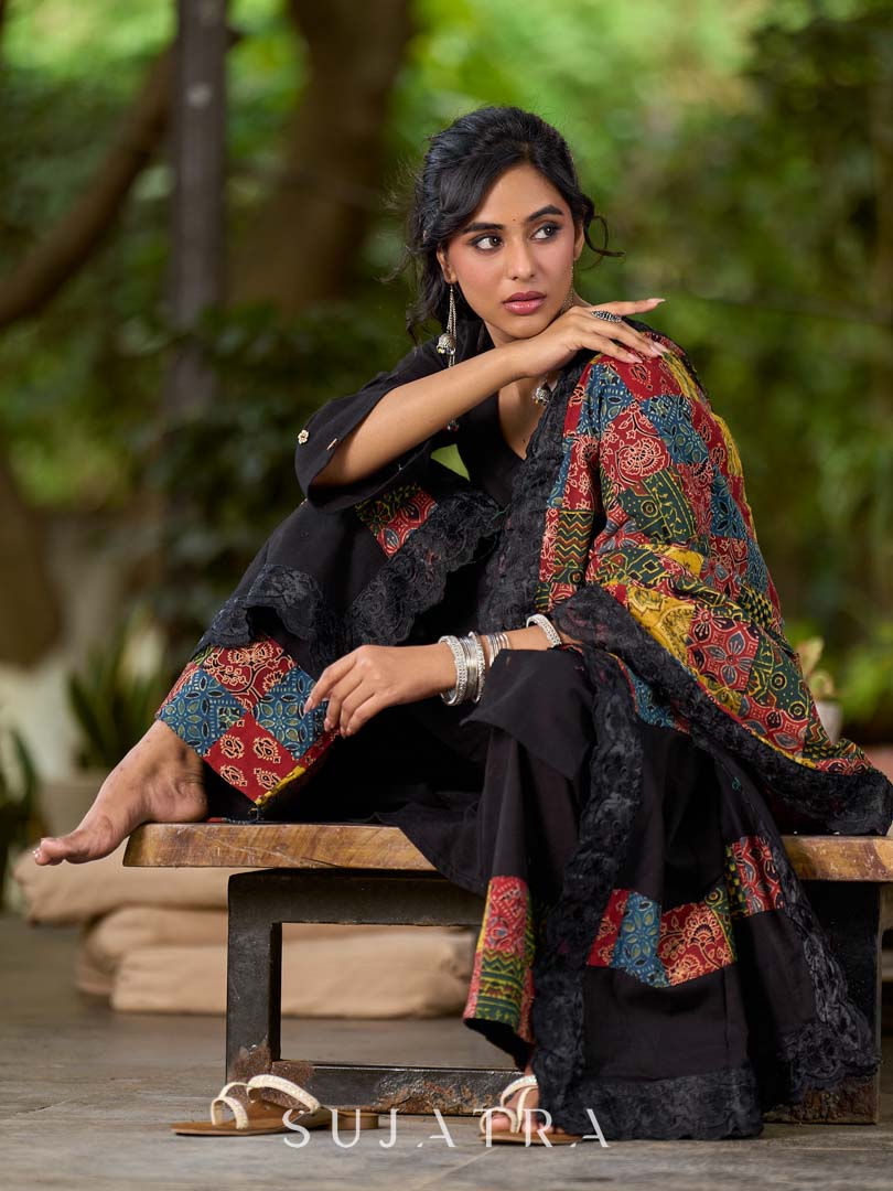 Vibrant Ajrakh Patchwork Cotton Dupatta