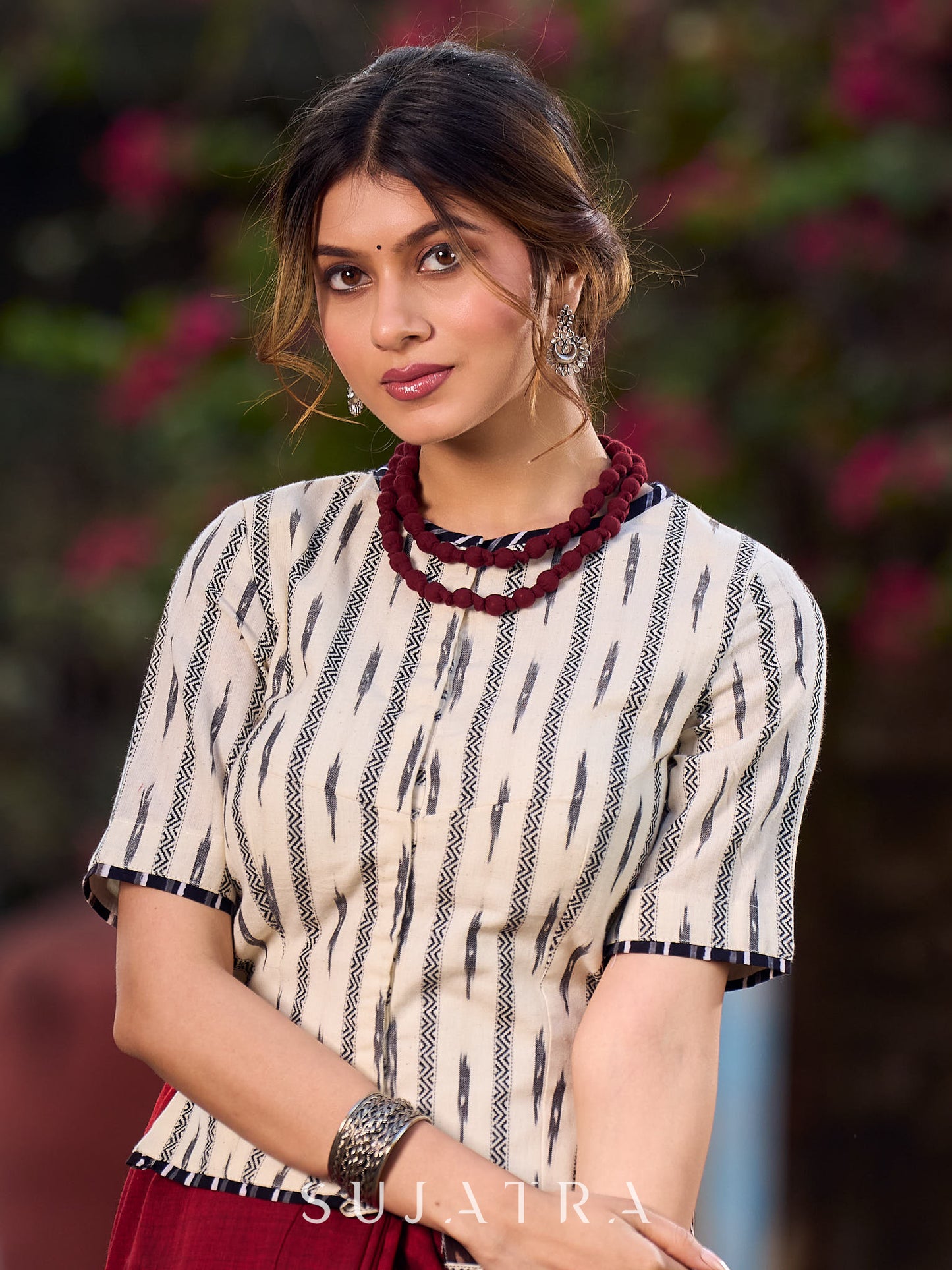 Timeless Black And White Ikat Cotton Blouse