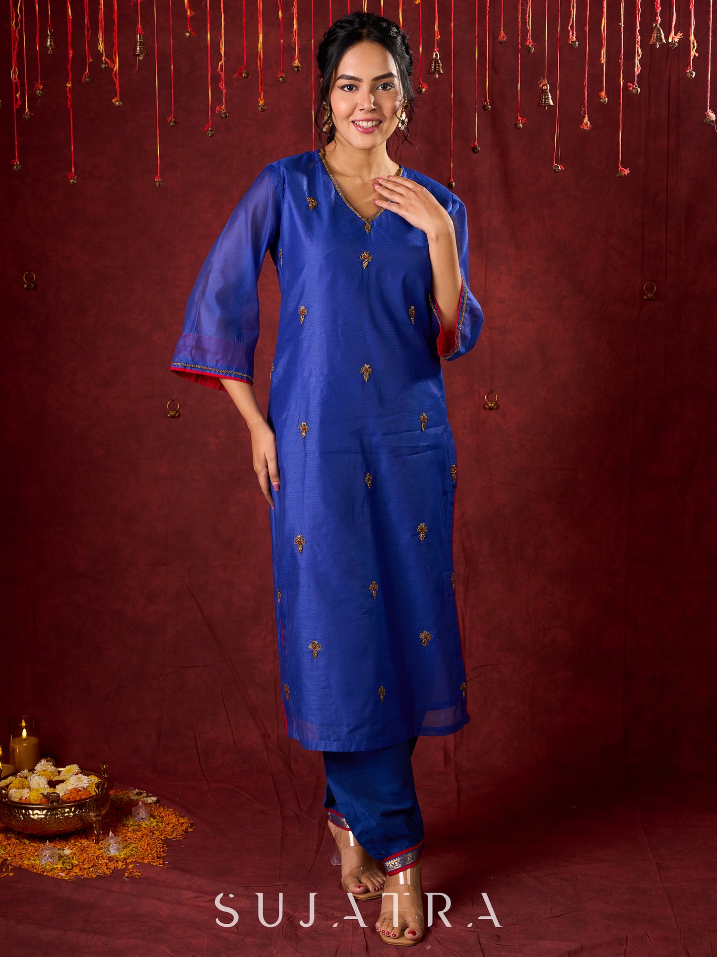 blue chanderi harem pant