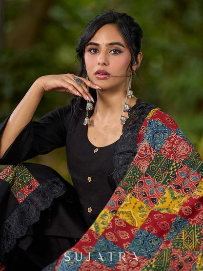 Vibrant Ajrakh Patchwork Cotton Dupatta