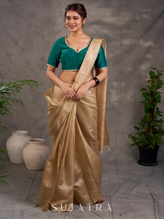 Handcrafted Beige Pure Tussar Silk Saree