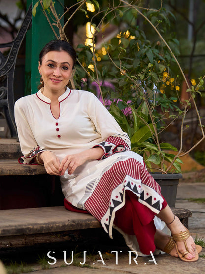 Artisan Off White Rayon Kurta with Hand Block Printed Geometric Patterns