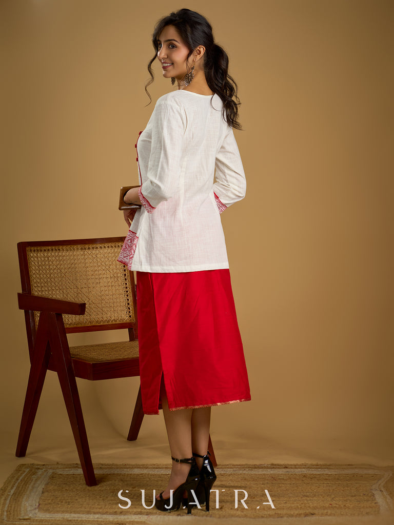 Traditional madhubani hand painting crafted on comfortable white cotton top- Skirt optional