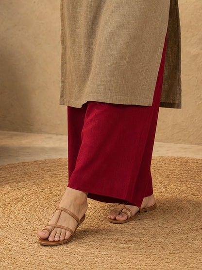 Deep Maroon Solid Cotton Straight Pant